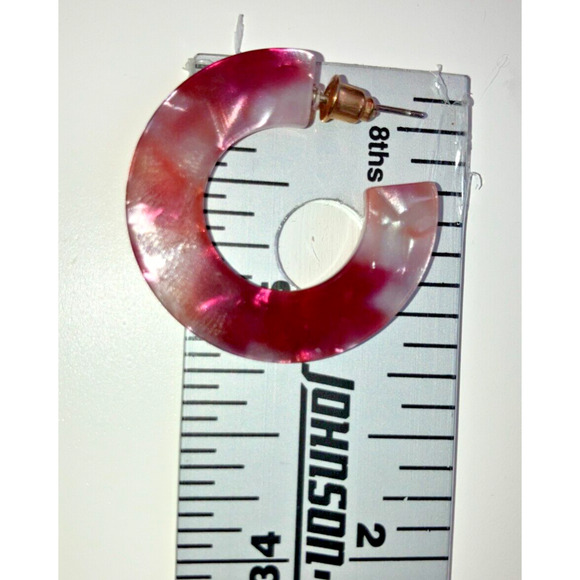 Pink White Mosaic Resin Hoop 1 5/8" Earrings! - Picture 9 of 10